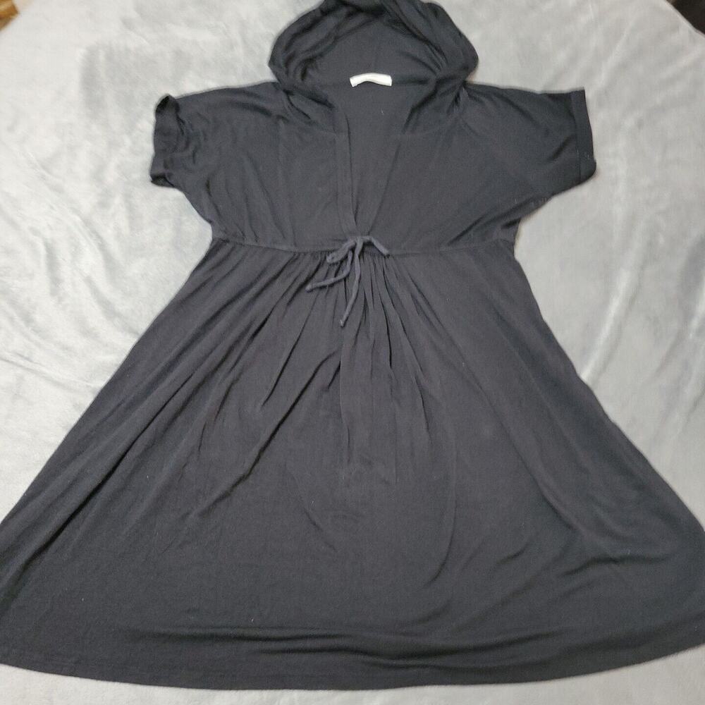 Robin Piccone Mini Dress Womens XL Black Stretch Deep V Neck‎ Hood Short Sleeve
